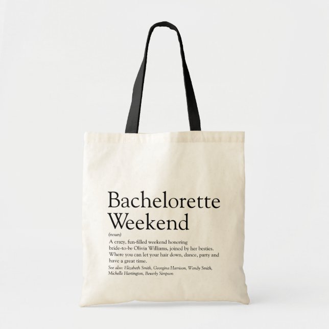 Personalized Bachelorette Weekend Definition Tote Bag (Front)