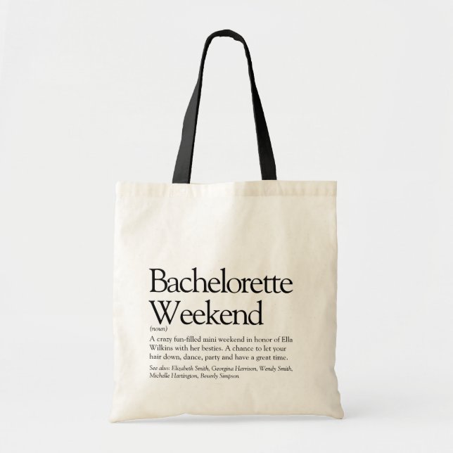 Personalized Bachelorette Weekend Definition Tote Bag (Front)