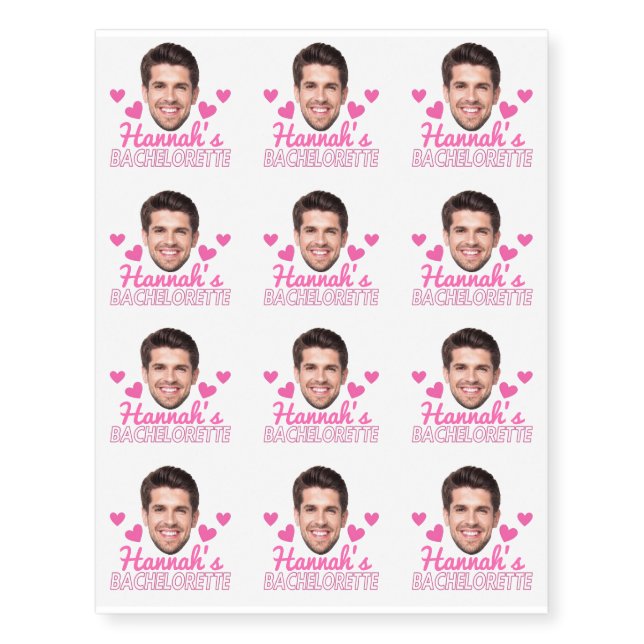 Personalized Bachelorette with Custom Face & Name  Temporary Tattoos (Front)