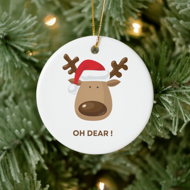 Personalized back note Oh Dear Reindeer Coworkers Ceramic Ornament (Tree)