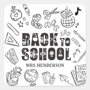 Personalized Back to School Doodle Teacher Square Sticker