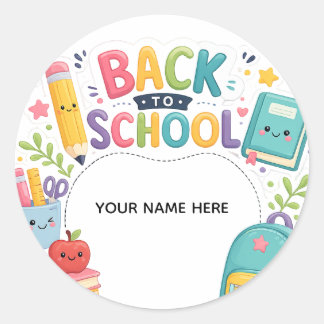 Personalized Back to School Round Sticker for Kids