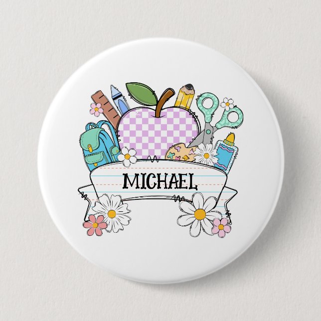 Personalized Back-to-School Supplies with Apple 2 Button (Front)