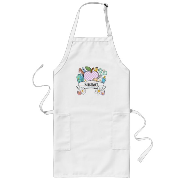 Personalized Back-to-School Supplies with Apple 2 Long Apron (Front)