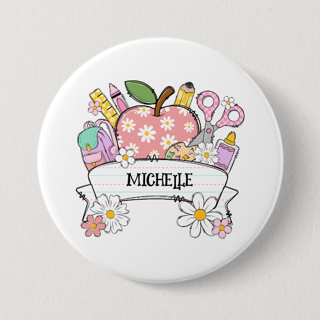 Personalized Back-to-School Supplies with Apple Button (Front)