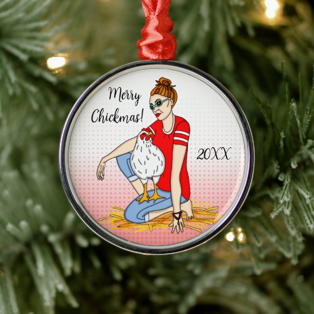 Personalized  Back Yard Chicken Hobbyist Christmas Metal Ornament (Tree)