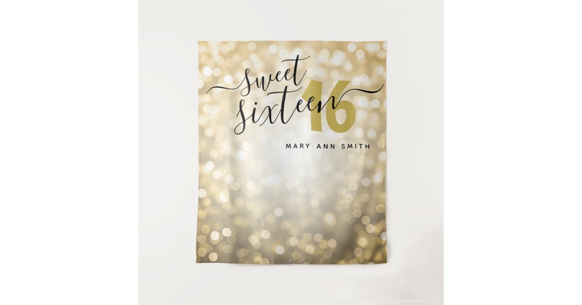 Personalized Backdrop Gold Lights Sweet 16 | Zazzle
