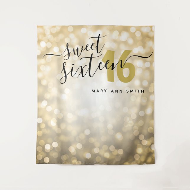 Personalized Backdrop Gold Lights Sweet 16 (Front)