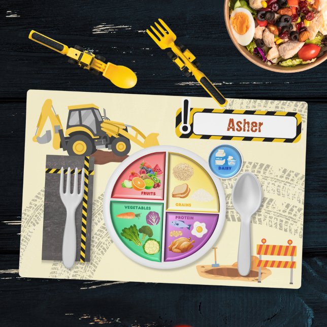 Personalized Backhoe with Healthy Plate Guide Placemat (Creator Uploaded)