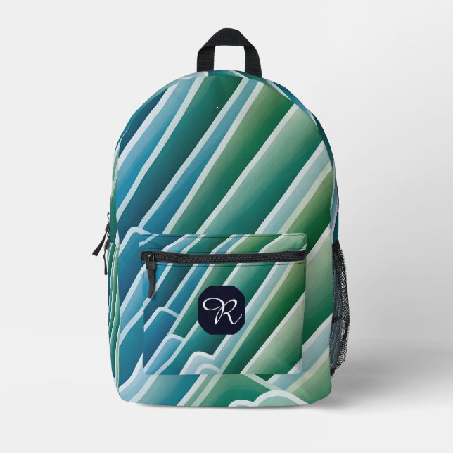 Personalized Backpack – Custom Monogram Blue Green (Front)