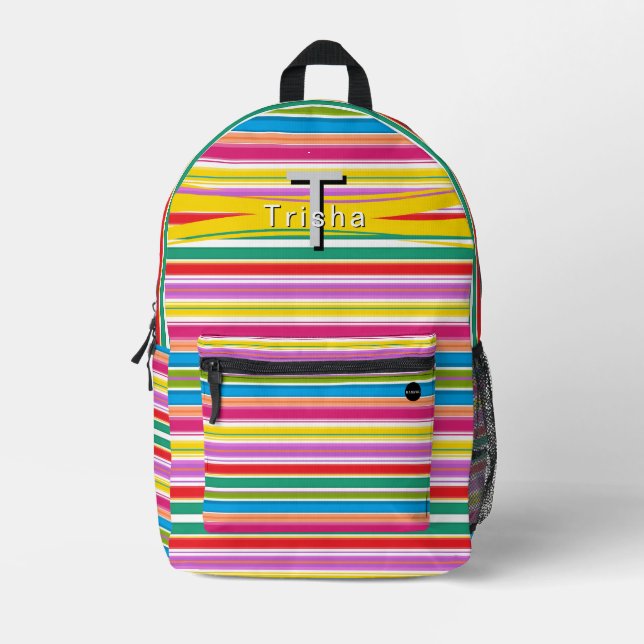 Personalized Backpack with Colored Stripes HAMbWG (Front)