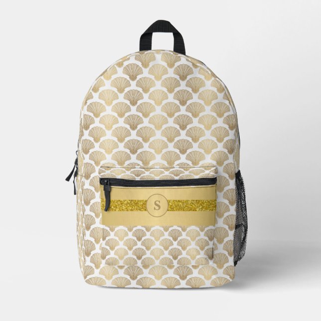 Personalized Backpack with Elegant Gold Sea Shells (Front)