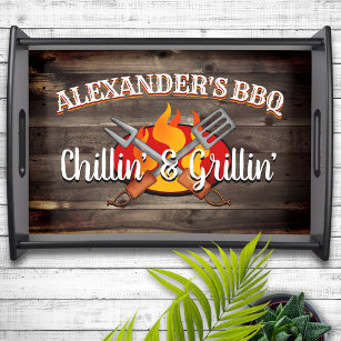 Personalized Backyard Chillin' and Grillin' BBQ Serving Tray