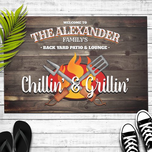 Personalized Backyard Chillin and Grillin Patio  Doormat