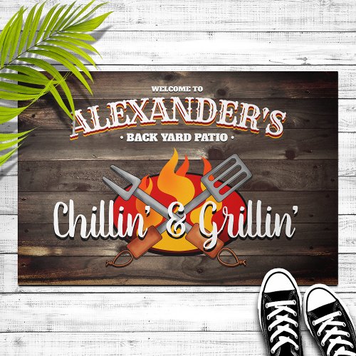 Personalized Backyard Chillin and Grillin Patio Doormat