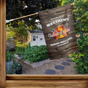 Personalized Backyard Chillin' and Grillin' Patio House Flag