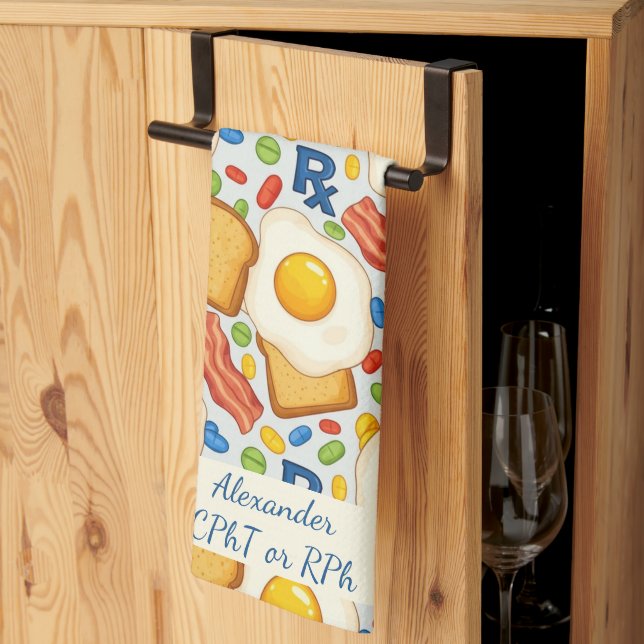 Personalized Bacon & Eggs Pharmacy RX Kitchen Towel (Thirds Fold)