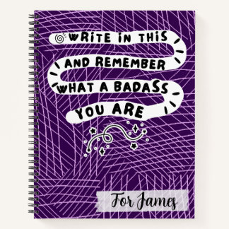 Personalized Badass Quote Purple Abstract Doodle Notebook