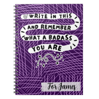 Personalized Badass Quote Purple Abstract Doodle Notebook