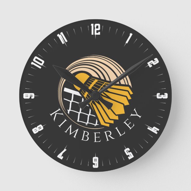 Personalized Badminton Modern Player Coach Birdie  Round Clock (Front)