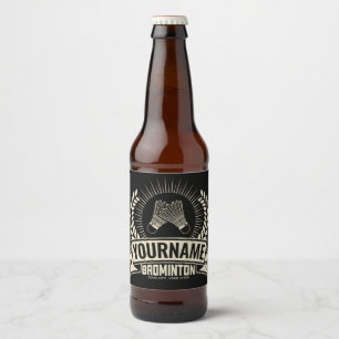 Personalized Badminton Player Name Racquet Sports  Beer Bottle Label