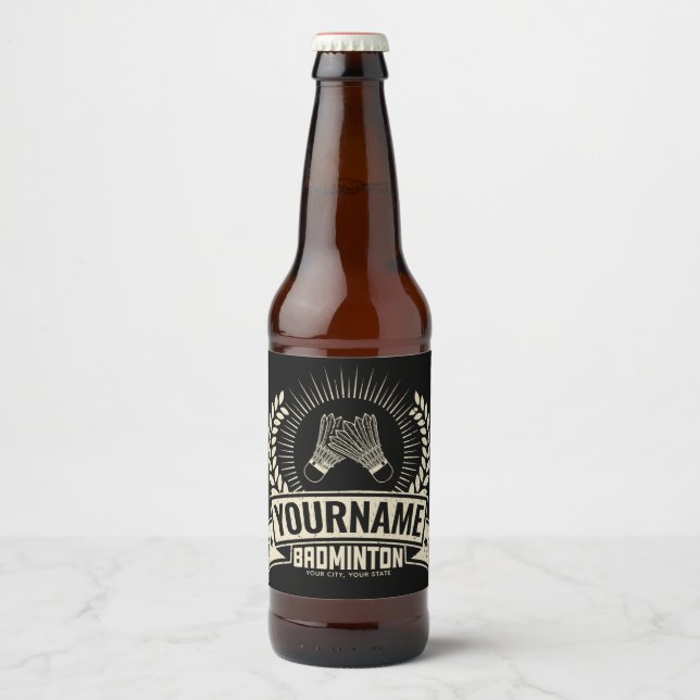 Personalized Badminton Player Name Racquet Sports  Beer Bottle Label (Front)