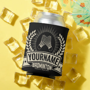 Personalized Badminton Player Name Racquet Sports Can Cooler