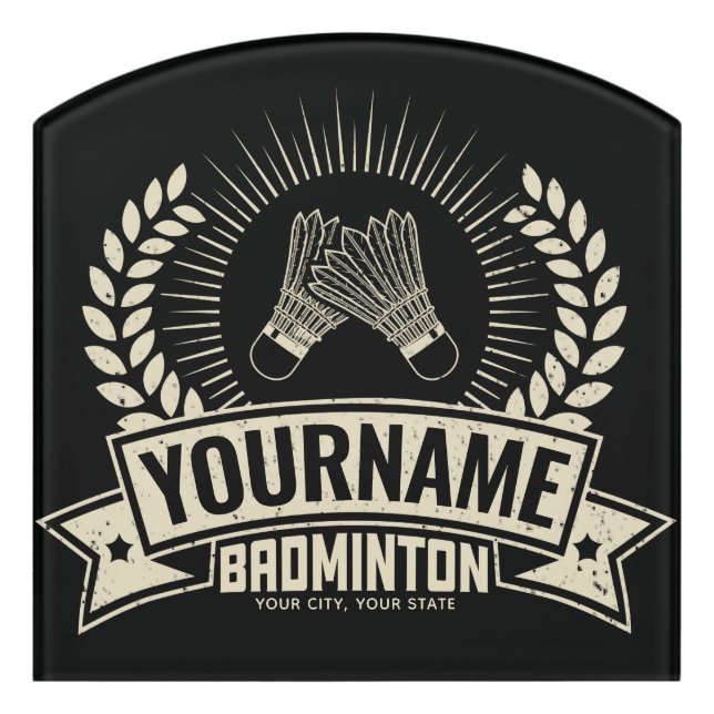 Personalized Badminton Player Name Racquet Sports Door Sign (Contour Front)
