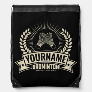 Personalized Badminton Player Name Racquet Sports Drawstring Bag