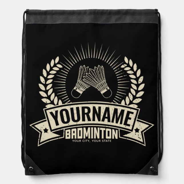 Personalized Badminton Player Name Racquet Sports  Drawstring Bag (Front)