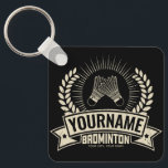 Personalized Badminton Player Name Racquet Sports  Keychain<br><div class="desc">Personalized Badminton Player Name Racquet Sports design,  featuring champion style wreath and 2 shuttlecocks. Customize with your Name or Custom Text!</div>