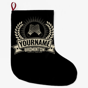 Personalized Badminton Player Name Racquet Sports Large Christmas Stocking