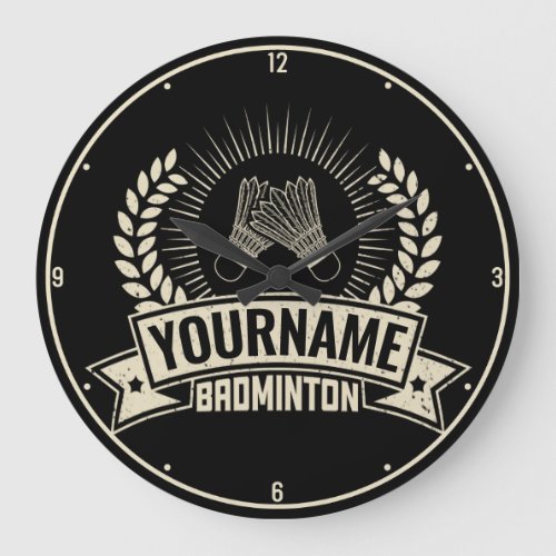 Personalized Badminton Player Name Racquet Sports  Large Clock