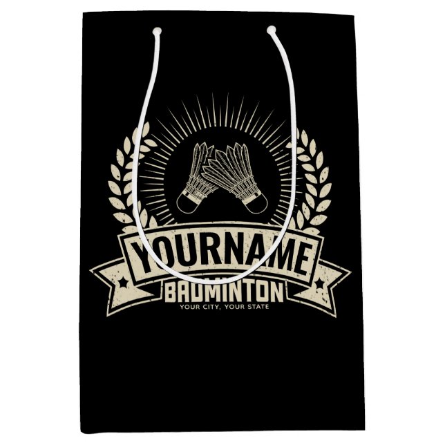 Personalized Badminton Player Name Racquet Sports Medium Gift Bag (Front)