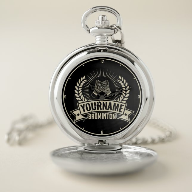 Personalized Badminton Player Name Racquet Sports  Pocket Watch (Inside)