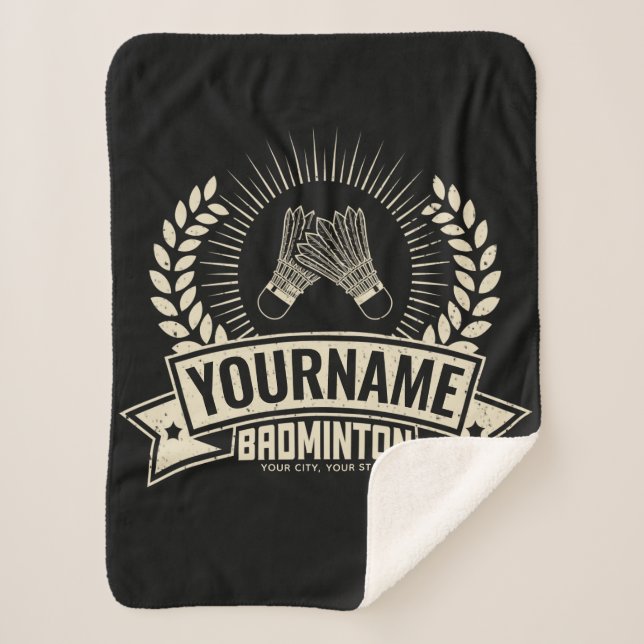 Personalized Badminton Player Name Racquet Sports Sherpa Blanket (Front)