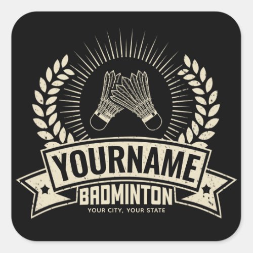 Personalized Badminton Player Name Racquet Sports  Square Sticker
