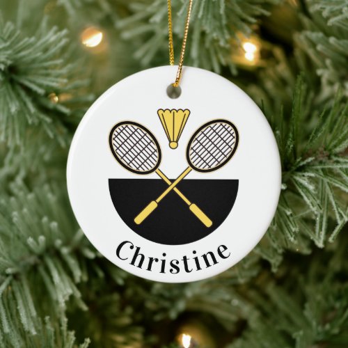 Personalized Badminton Rackets  Bird Yellow Black Ceramic Ornament