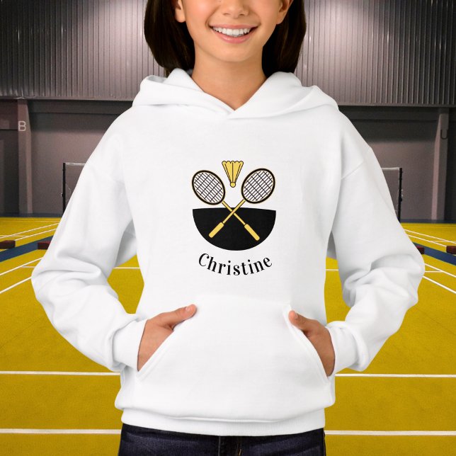 Personalized Badminton Rackets Birdie Yellow Black Hoodie (Creator Uploaded)