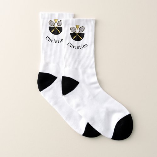 Personalized Badminton Rackets Birdie Yellow Black Socks