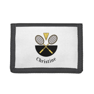 Personalized Badminton Rackets Birdie Yellow Black Trifold Wallet