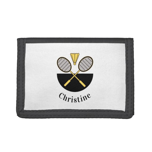 Personalized Badminton Rackets Birdie Yellow Black Trifold Wallet (Front)