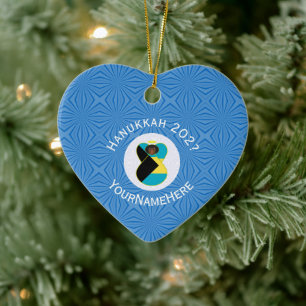 Personalized Bahamas Black Angel Hanukkah Flag Ceramic Ornament
