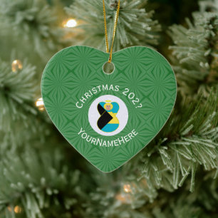 Personalized Bahamian Angel Christmas Flag Ceramic Ornament