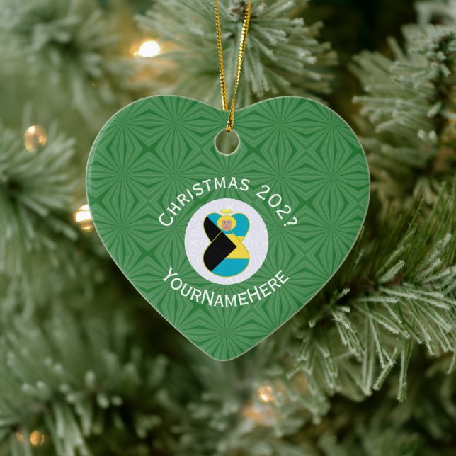 Personalized Bahamian Angel Christmas Flag  Ceramic Ornament (Tree)