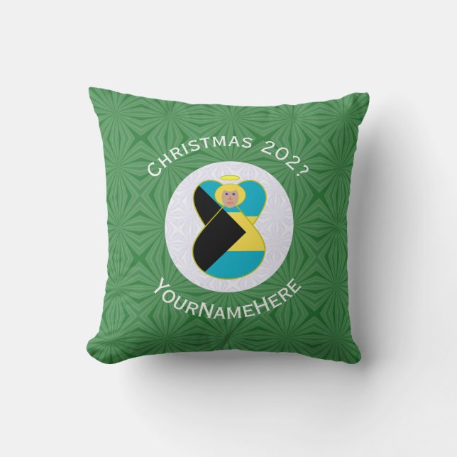 Personalized Bahamian Angel Christmas Flag  Throw Pillow (Front)