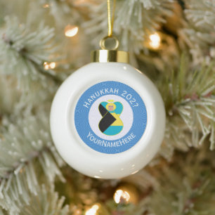 Personalized Bahamian Angel Hanukkah Blond Flag Ceramic Ball Christmas Ornament