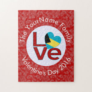 Personalized Bahamian Flag Red LOVE Flag Jigsaw Puzzle