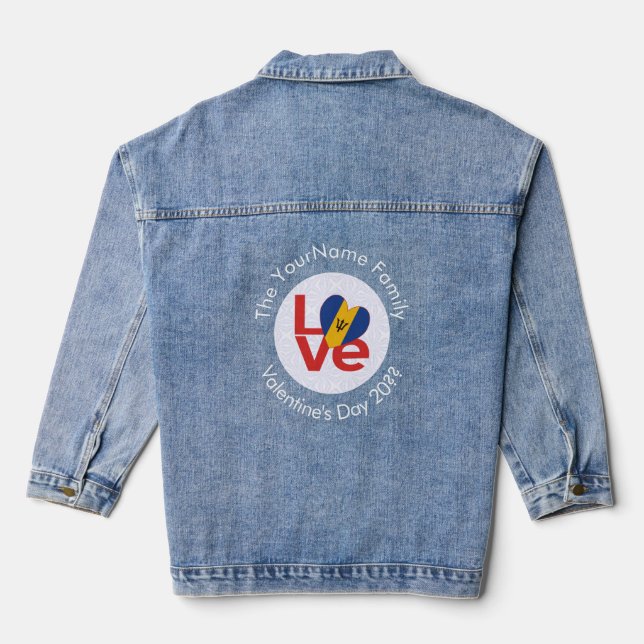 Personalized Bajan Red LOVE Flag Denim Jacket (Back)
