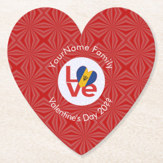Personalized Bajan Red LOVE Flag Paper Coaster